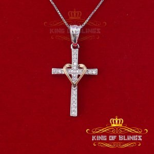 King 12119W-A10KOB 10k White Gold Finish Silver Cross Pendant With Lab