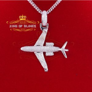 King 16308W-A39KOB 10k White Gold Finish Silver Airplane Pendant With 