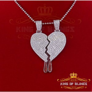 King 18207WW-A58KOB 10k White Gold Finish Silver Broken Heart Pendant 