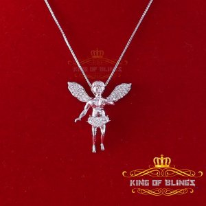 King 12038W-A19KOB 10k White Gold Finish Silver Angel Pendant With Lab