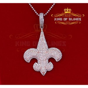 King 18079WR-A64KOB 10k White Gold Finish Silver Fleur De Lis Pendant 