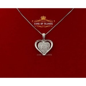 King 12554W-A19KOB 10k White Gold Finish Silver Heart Pendant With Lab