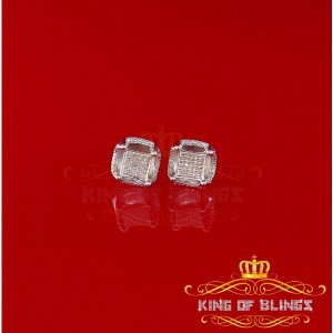 King 19462W-A49KOB Aretes Para Hombre 925 Sterling Silver Carat Round 