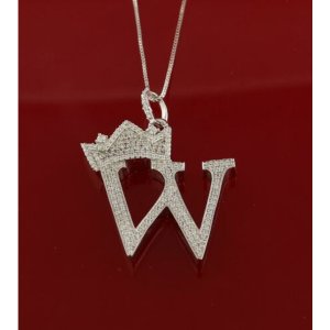 King 16362WW-A29KOB 10k White Gold Finish Crown Alphabet Silver Pendan