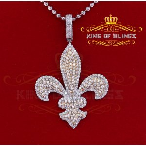 King 18840WY-A69KOB 10k White Gold Finish Silver Fleur De Lis Pendant 