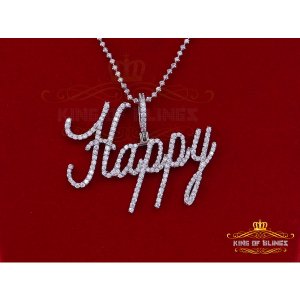 King 18908W-A34KOB 10k White Gold Finish Happy Silver Pendant With Lab