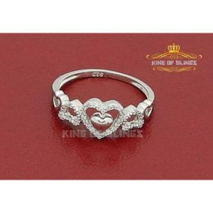 King 15382W-A12KOB 10k White Gold Finish Ladies Heart Silver Cz Ring S