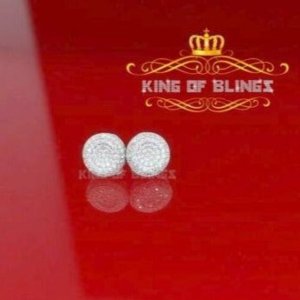 King 9663W-A19KOB Aretes Para Hombre 925 White Silver Iced Out Cz Roun