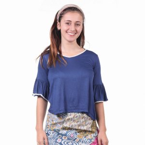 Jayli AJS87WTop:AJS87-navy-XL Aria Top Viscose Bell Half Sleeve Top Wi