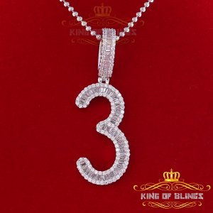 King 19193W3-A45KOB 10k White Gold Finish Silver Baguette Number Penda