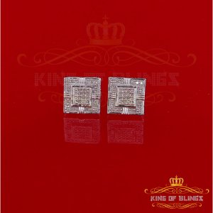 King 19208W-A39KOB Aretes Para Hombre 925 Sterling Silver Carat Round 