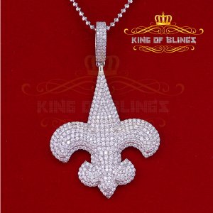 King 18079W-A64KOB 10k White Gold Finish Silver Fleur De Lis Pendant W