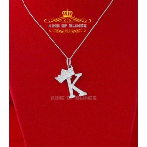 King 16362WK-A29KOB 10k White Gold Finish Crown Alphabet Silver Pendan