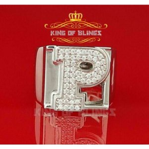 King 15159WP-A39KOB 10k White Gold Finish Alphabets Silver Rings With 