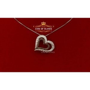 King 12166WB-A14KOB 10k White Gold Finish Heart Silver Pendant With La