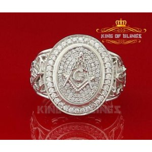 King 13456W-A39KOB 10k White Gold Finish Masonic Silver Ring Size 10 W