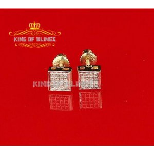 King 12576Y-A79KOB Real 10k Yellow Gold Square Earrings With 0.10ct Re