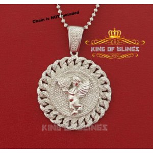 King 14197W-A109KOB 10k White Gold Finish Real Diamond Silver Pendant 