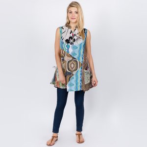 Jayli AJS34WTop:AJS34-nat-L Hilary Top Cotton Patchwork Flowy Tank Sty