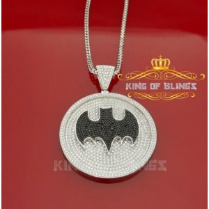 King 15399WB-A149KOB 10k White Gold Finish Batman Silver Pendant With 