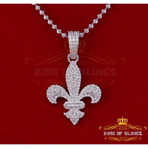 King 18942W-A29KOB 10k White Gold Finish Silver Fleur De Lis Pendant W