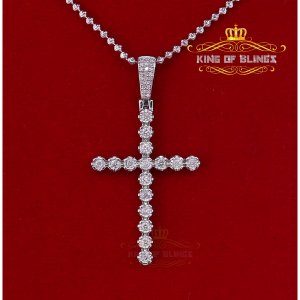 King 19271W-A159KOB 10k White Gold Finish Silver Real Diamond Cross Pe