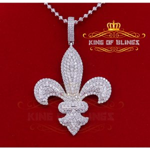 King 18840W-A69KOB 10k White Gold Finish Silver Fleur De Lis Pendant W