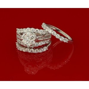 King 10355W-A35KOB 10k White Gold Finish Lab Created Ladies Silver Rin