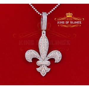 King 18941WY-A59KOB 10k White Gold Finish Silver Fleur De Lis Pendant 