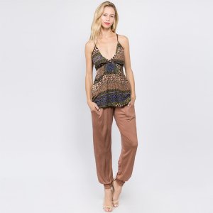 Jayli AJS83Wpants:AJS83-tan-XL Jasmine Viscose Harem Pants With Pocket