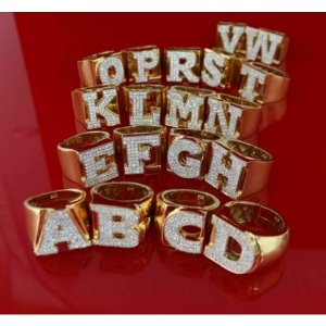 King 15159YK-A39KOB 10k Yellow Gold Finish Alphabets Silver Rings With