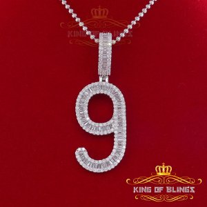 King 19193W9-A45KOB 10k White Gold Finish Silver Baguette Number Penda