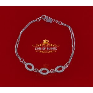 King 13859WG-A15KOB 10k White Gold Finish Silver Ladies Bracelet With 