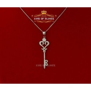 King 14685W-A9KOB 10k White Gold Finish Cz Men's Key Silver Pendant (p