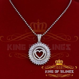 King 20078W-A29KOB 10k White Gold Finish Silver Baguette Heart Pendant