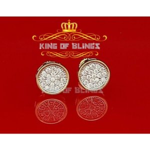 King 9666Y-A9KOB Aretes Para Hombre 925 Yellow Silver Iced Out Cz Roun