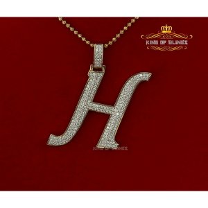 King 15085_H 10k Yellow Gold Finish Cursive Alphabet Pendant With Lab 