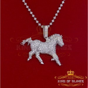 King 16504W-A44KOB 10k White Gold Finish Silver Horse Pendant With Lab