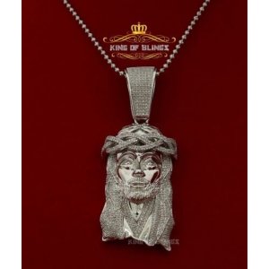 King 12921W-A99KOB 10k White Gold Finish Jesus Head In Silver Pendant 