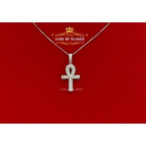 King 15249W-A15KOB 10k White Gold Finish Men's Ankh Silver Pendant Wit