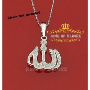 King 12697W-A39KOB 10k White Gold Finish Real Diamond Silver Pendant (