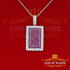 King 16427W-A49KOB 10k White Gold Finish Silver Square Pendant With Cr