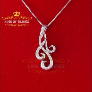 King 12161W-A10KOB 10k White Gold Finish Silver Pendant With Lab Creat