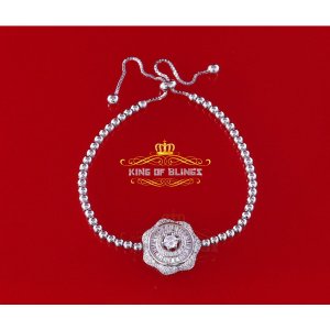 King 14622W-A35KOB 10k White Gold Finish Silver Adjustable Size Bracel