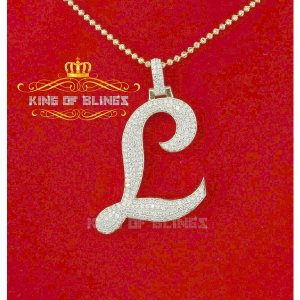 King 15085_L 10k Yellow Gold Finish Cursive Alphabet Pendant With Lab 