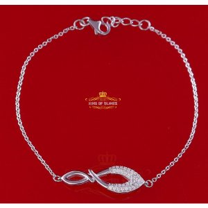 King 14036W-A19KOB 10k White Gold Finish Silver Ladies Bracelet With L