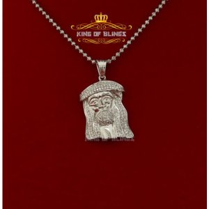 King 12025W-A29KOB 10k White Gold Finish Jesus Face Silver Pendant Cha