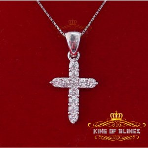 King 12505W-A15KOB 10k White Gold Finish Silver Cross Pendant With Lab