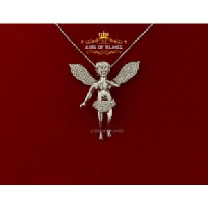 King 12039W-A39KOB 10k White Gold Finish Angel Silver Pendant With Lab