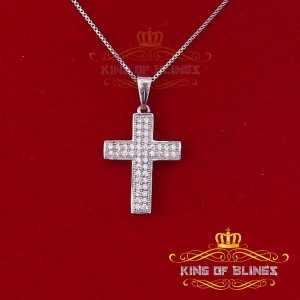 King 12122W-A11KOB 10k White Gold Finish Silver Cross Pendant With Lab